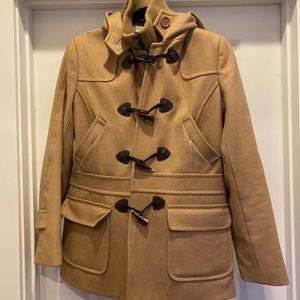 Darling camel colored toggle coat with hood!